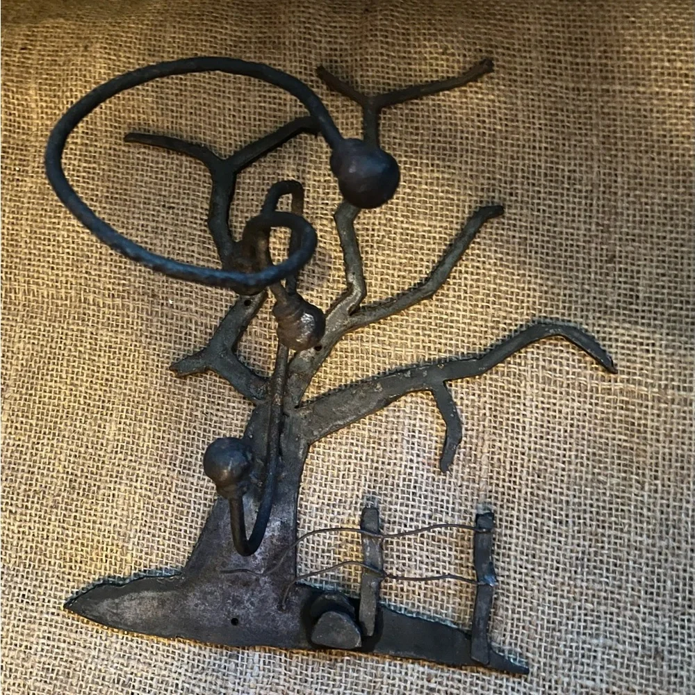 Vintage Handmade Welded Rustic Cowboy Hat and Holster Holder H 12” W 7” D 7”